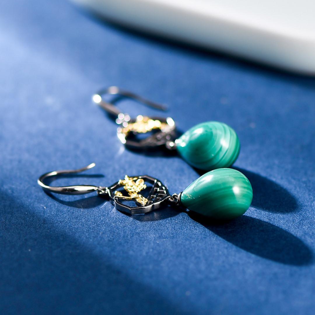 Boucles d'Oreilles Malachite Sakura Argent 925 - Biloria