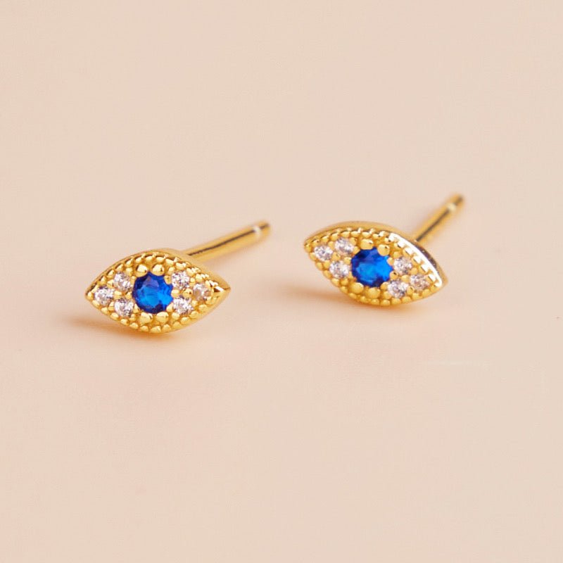Boucles d'Oreilles Mauvais Œil Protection – Argent Plaqué Or Zircon - Biloria