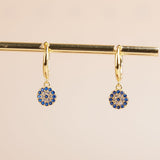 Boucles d'Oreilles Mauvais Œil – Zircons Bleus, Argent Plaqué Or - Biloria