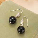 Boucles d'Oreilles Obsidienne Fleur de Cerisier Argent 925 - Biloria
