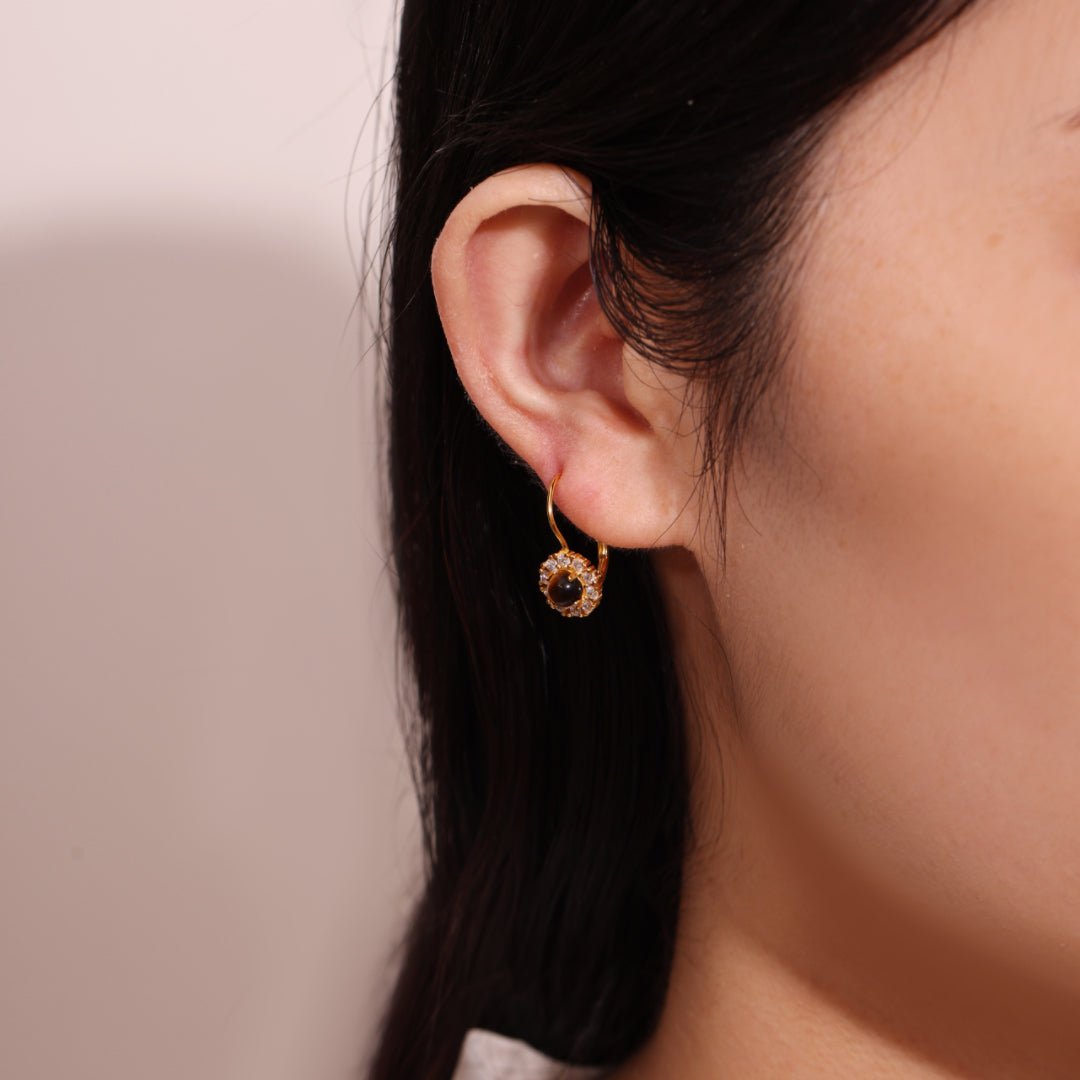 Boucles d'Oreilles Œil de Tigre Argent Plaqué Or Rose Éclatante Cadeau - Biloria