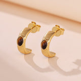 Boucles d'Oreilles Œil de Tigre Cercle Or – Protection et Élégance - Biloria