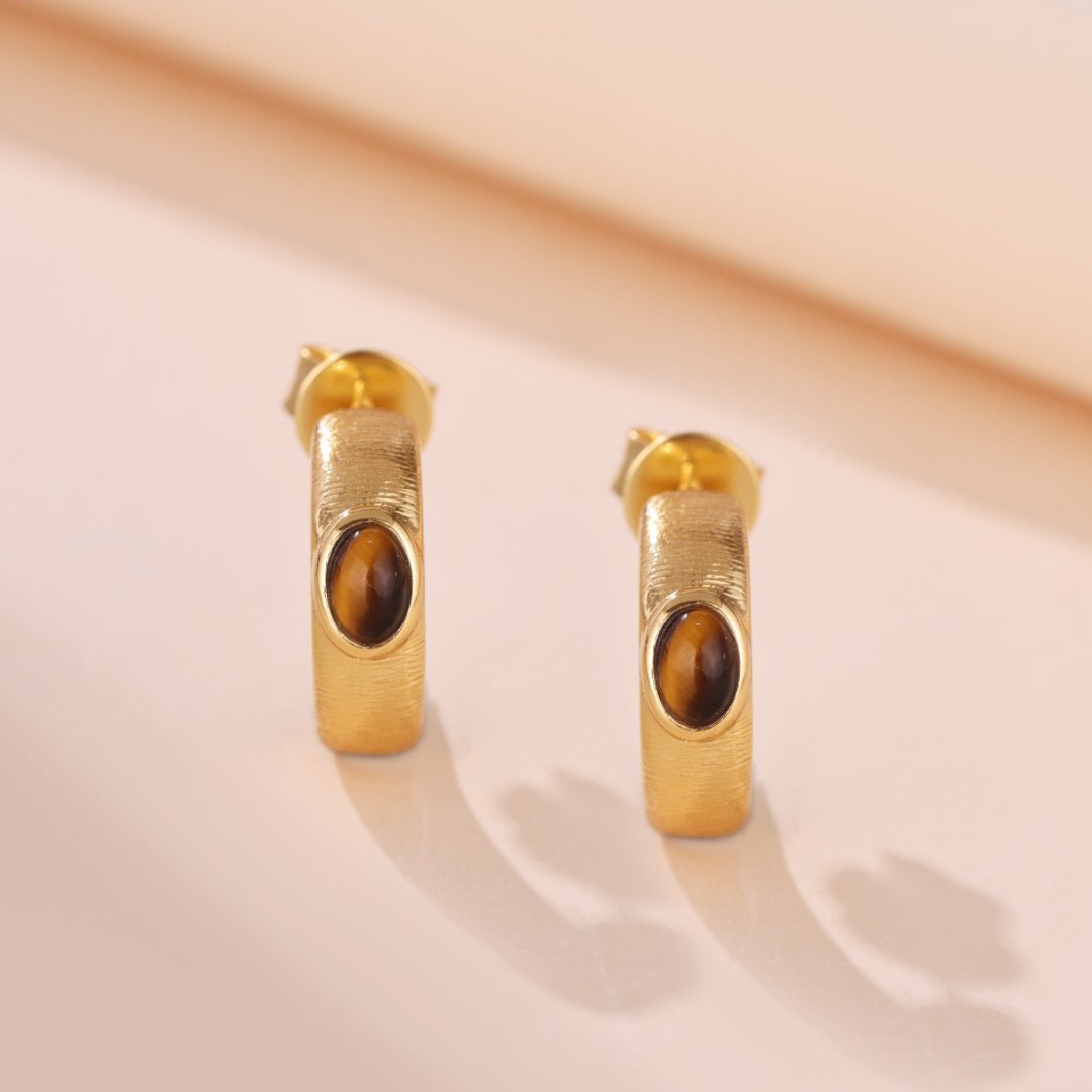 Boucles d'Oreilles Œil de Tigre Cercle Or – Protection et Élégance - Biloria