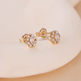 Boucles d'Oreilles Opale Blanche Brume Étoilée Argent Plaqué Or - Biloria