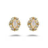 Boucles d'Oreilles Opale Blanche Brume Étoilée Argent Plaqué Or - Biloria