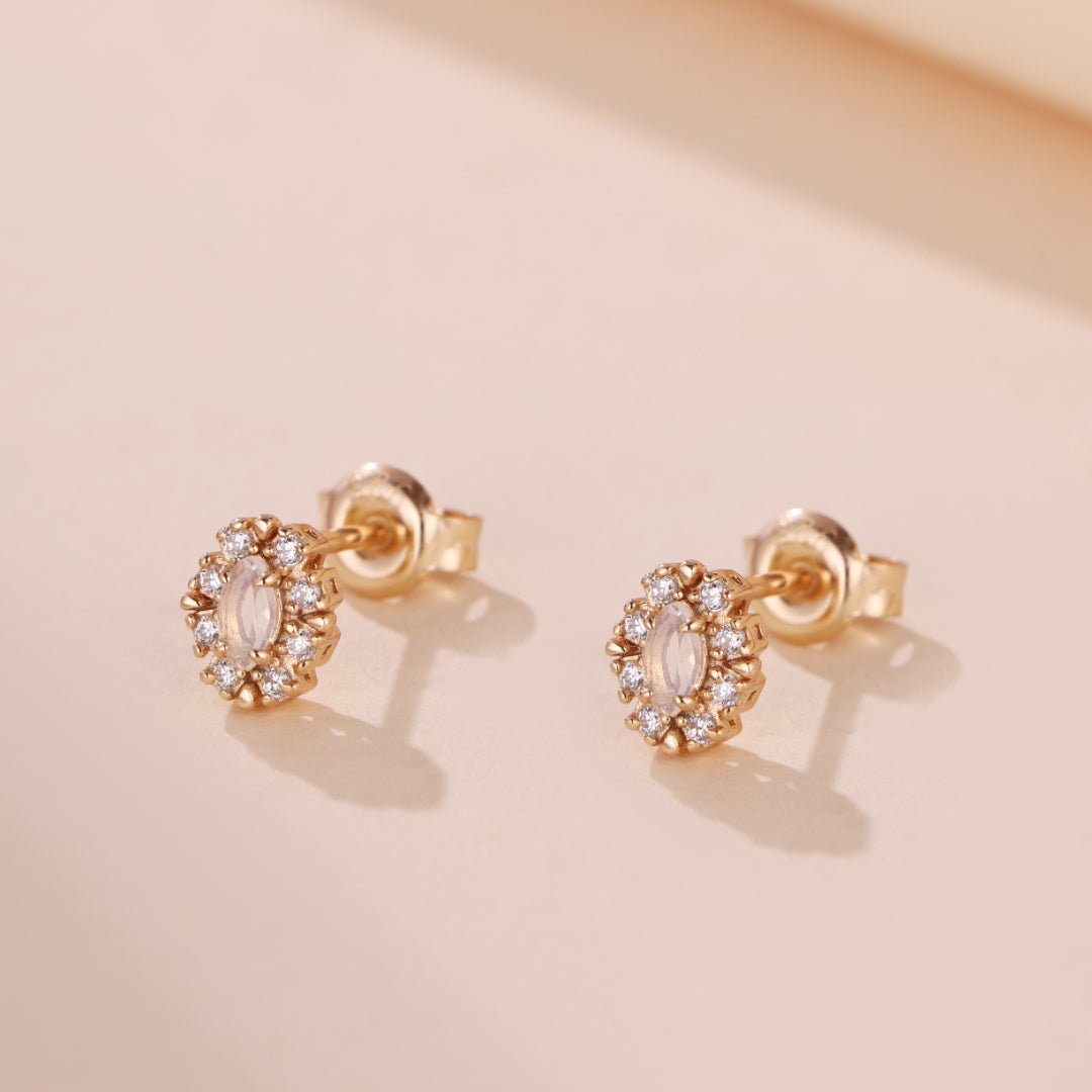 Boucles d'Oreilles Opale Blanche Brume Étoilée Argent Plaqué Or - Biloria