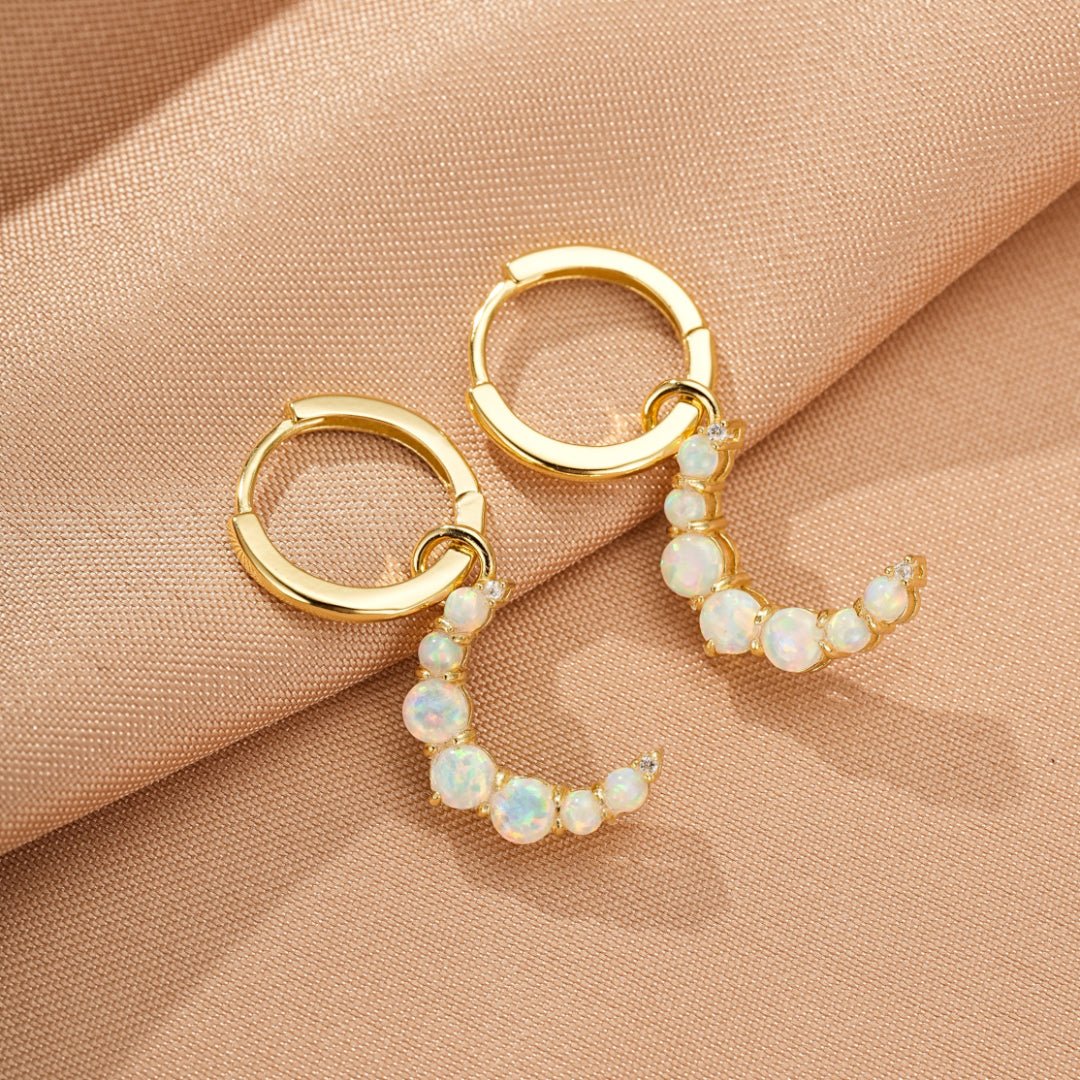 Boucles d'Oreilles Opale Croissant de Lune Argent Plaqué Or 18K - Biloria