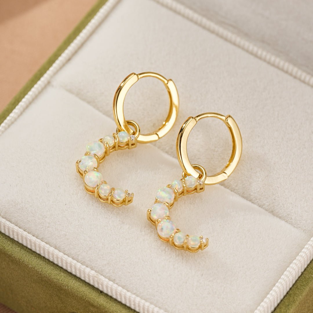 Boucles d'Oreilles Opale Croissant de Lune Argent Plaqué Or 18K - Biloria