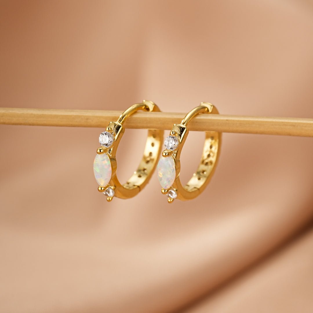 Boucles d'Oreilles Opale et Zircon – Créole Halo Argent Plaqué Or 18K - Biloria