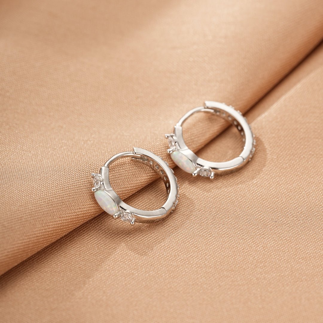 Boucles d'Oreilles Opale et Zircon – Créole Halo Argent Plaqué Or 18K - Biloria