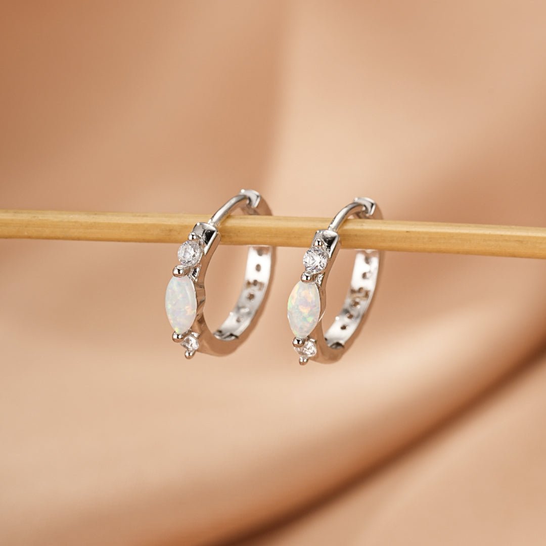 Boucles d'Oreilles Opale et Zircon – Créole Halo Argent Plaqué Or 18K - Biloria