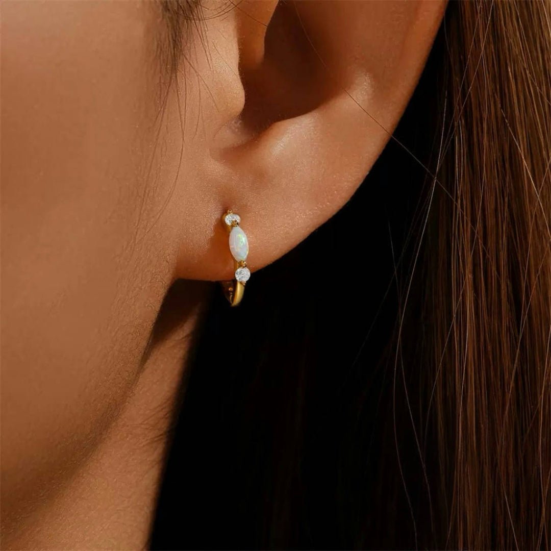 Boucles d'Oreilles Opale et Zircon – Créole Halo Argent Plaqué Or 18K - Biloria