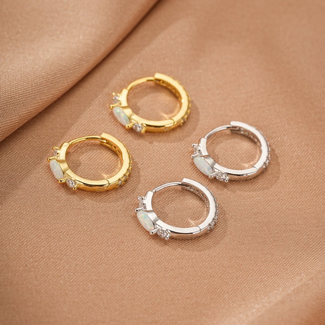 Boucles d'Oreilles Opale et Zircon – Créole Halo Argent Plaqué Or 18K - Biloria