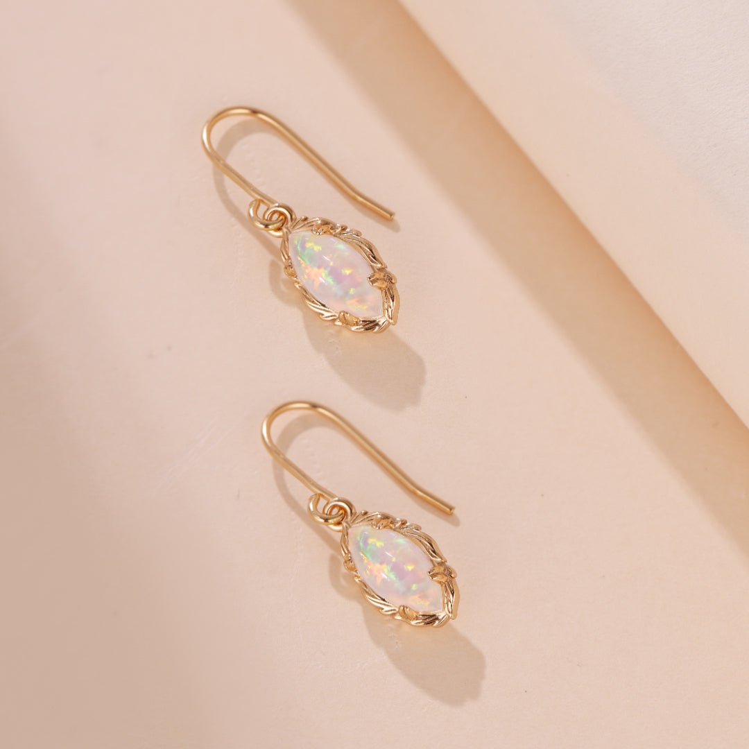 Boucles d'Oreilles Opale Flamme Mystique Argent Plaqué Or - Biloria