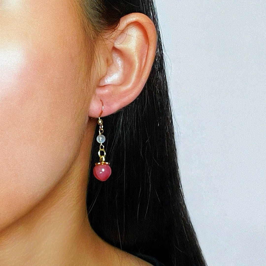 Boucles d'Oreilles Pêche en Labradorite et Agate Rouge – Plaqué Or 14K - Biloria