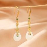 Boucles d'Oreilles Pendantes en Jade Naturel - Argent Plaqué Or - Biloria