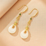 Boucles d'Oreilles Pendantes en Jade Naturel - Argent Plaqué Or - Biloria