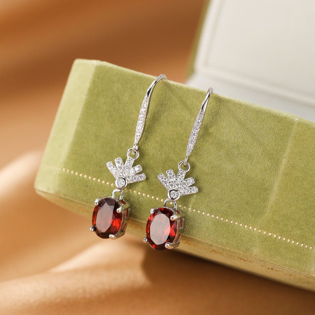 Boucles d'oreilles pendantes Grenat Argent 925 - Bijou Royal - Biloria