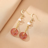 Boucles d'oreilles pendantes Quartz Fraise et Perle - Biloria