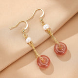 Boucles d'oreilles pendantes Quartz Fraise et Perle - Biloria