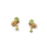 Boucles d'Oreilles Péridot Citrine Fleur Soleil Argent Plaqué Or - Biloria