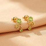 Boucles d'Oreilles Péridot Citrine Fleur Soleil Argent Plaqué Or - Biloria