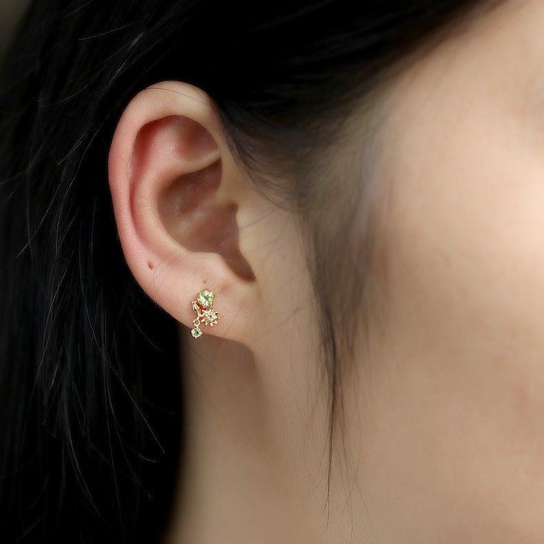Boucles d'Oreilles Péridot Citrine Fleur Soleil Argent Plaqué Or - Biloria