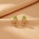 Boucles d'Oreilles Péridot Citrine Fleur Soleil Argent Plaqué Or - Biloria