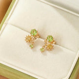 Boucles d'Oreilles Péridot Citrine Fleur Soleil Argent Plaqué Or - Biloria