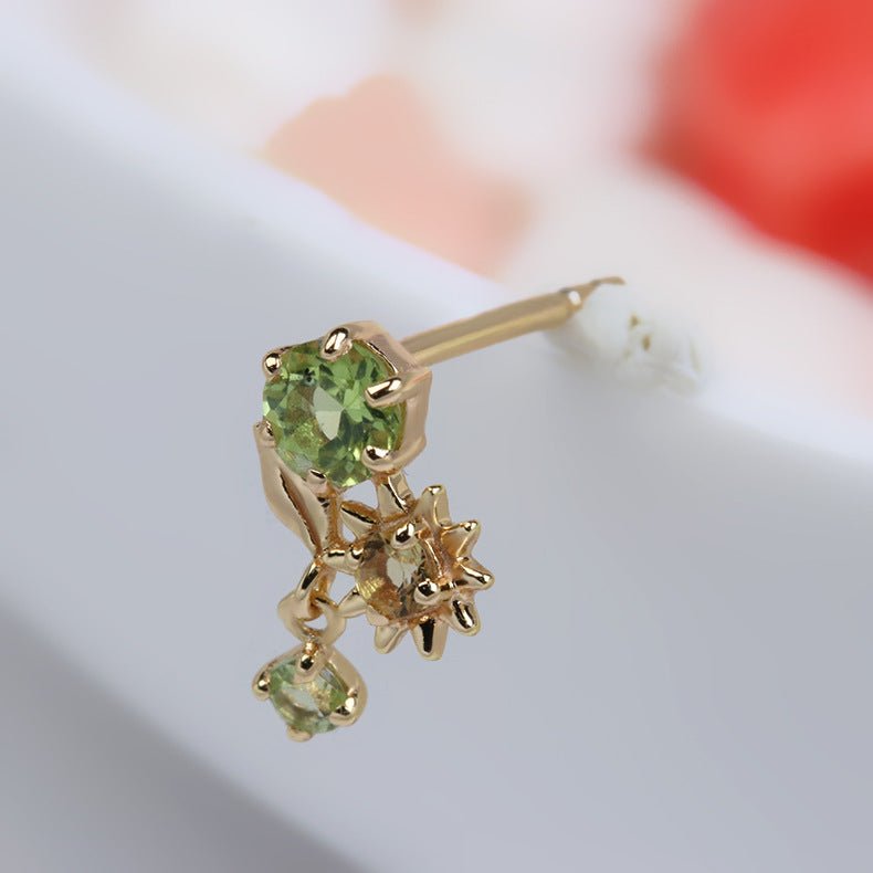 Boucles d'Oreilles Péridot Citrine Fleur Soleil Argent Plaqué Or - Biloria