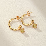 Boucles d'Oreilles Péridot Créoles Pendentif Soleil - Argent Plaqué Or - Biloria