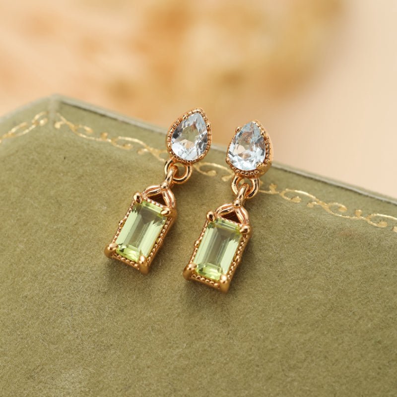 Boucles d'Oreilles Péridot et Topaze Bleue – Bijoux Cadeau - Biloria