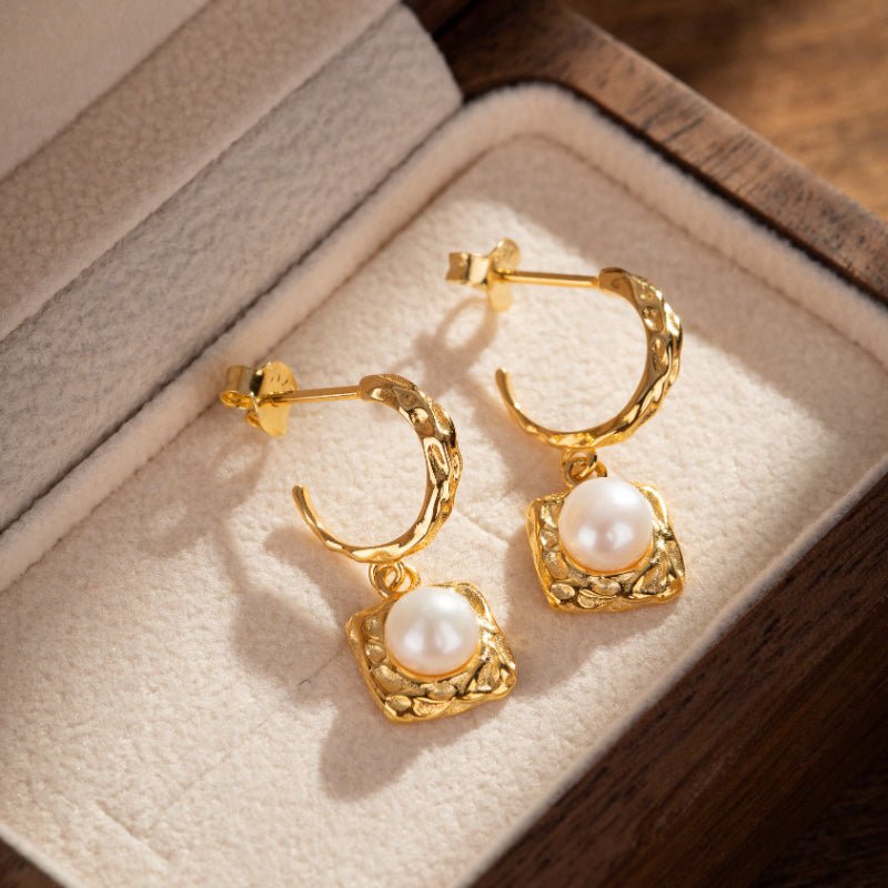 Boucles d'Oreilles Perle Eau Douce – Argent Plaqué Or - Biloria