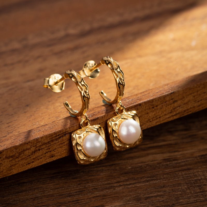 Boucles d'Oreilles Perle Eau Douce – Argent Plaqué Or - Biloria