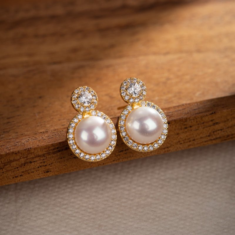 Boucles d'Oreilles Perle et Zircon – Éclat Lunaire - Biloria