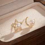 Boucles d'Oreilles Perle Étoile Lunaire Plaqué Or - Biloria