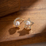 Boucles d'Oreilles Perle Étoile Lunaire Plaqué Or - Biloria