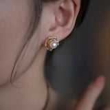 Boucles d'Oreilles Perle Naturelle 7mm – Cuivre Plaqué Or Zircon - Biloria
