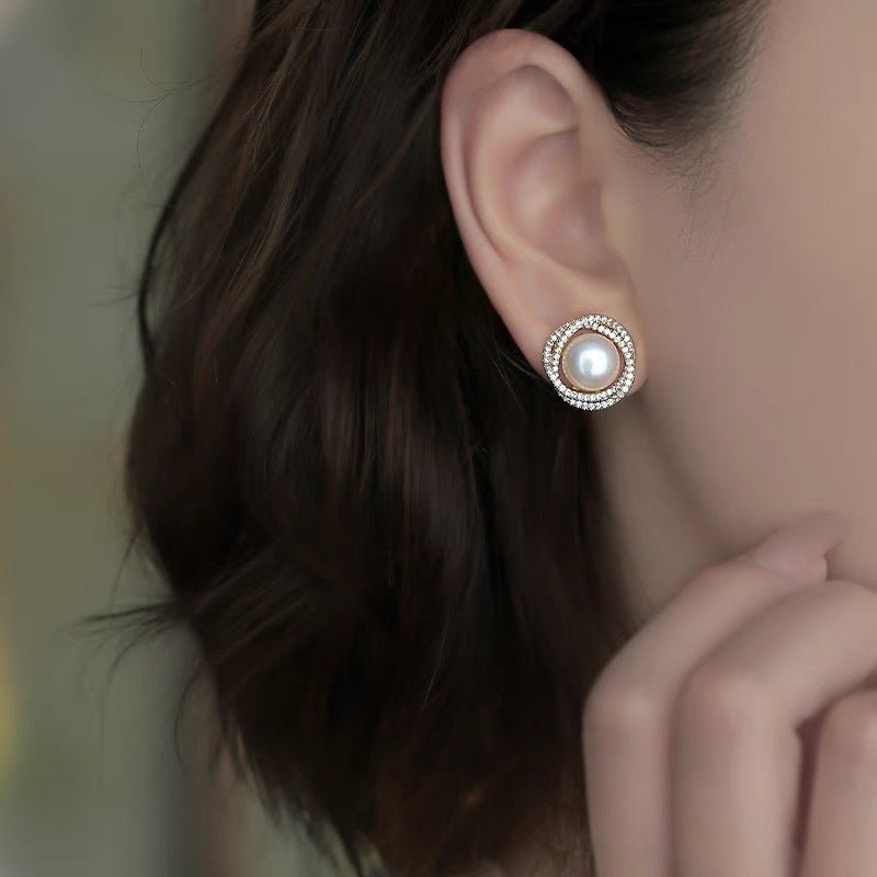 Boucles d'Oreilles Perle Naturelle 9mm – Argent Plaqué Or Zircons - Biloria
