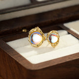 Boucles d'Oreilles Pierre de Lune Asymétriques Argent Plaqué Or - Biloria