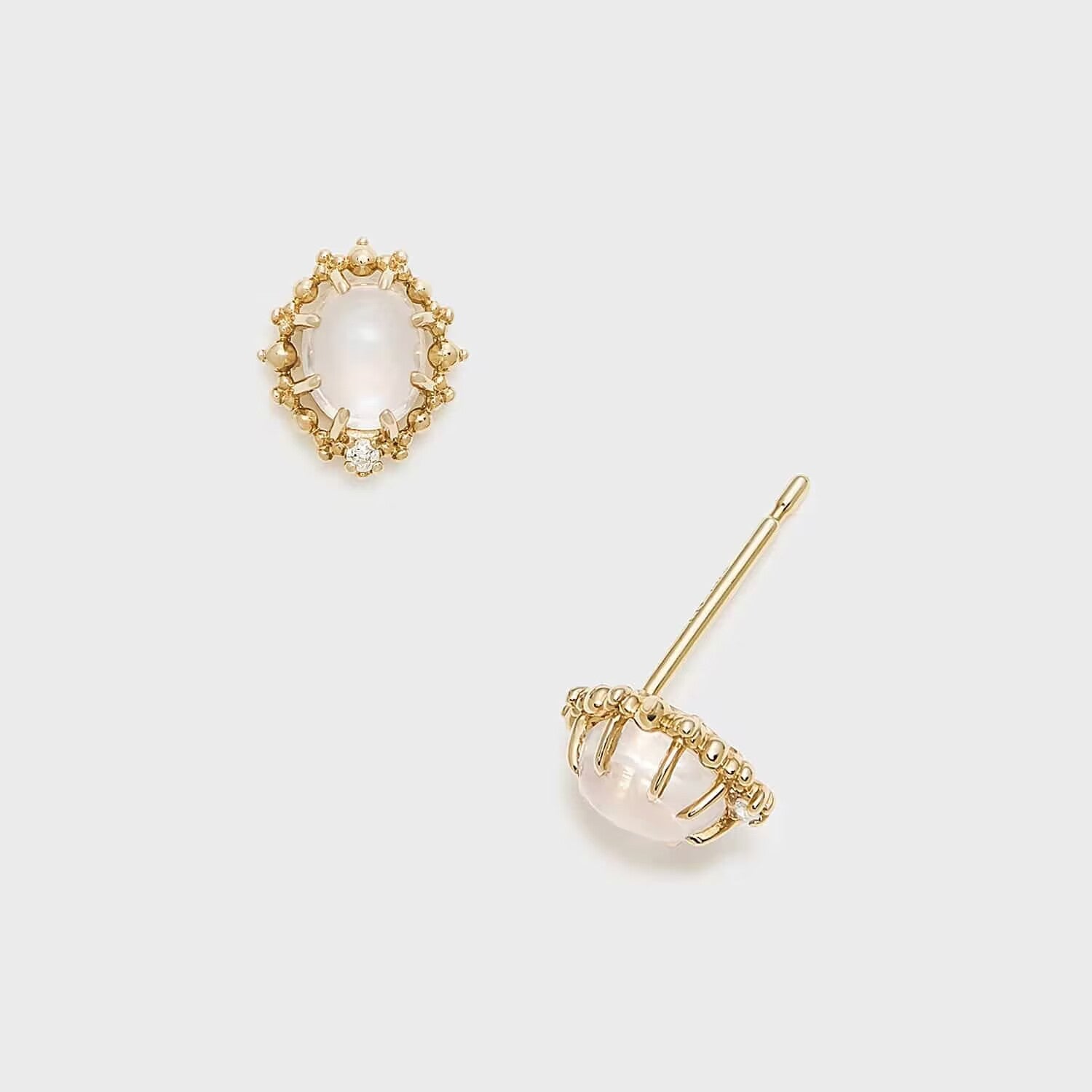 Boucles d'Oreilles Pierre de Lune et Zircon – Argent Plaqué Or S925 - Biloria