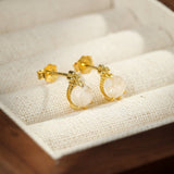 Boucles d'Oreilles Pierre de Lune Goutte Lumineuse Argent Plaqué Or - Biloria