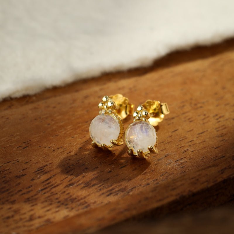 Boucles d'Oreilles Pierre de Lune Goutte Lumineuse Argent Plaqué Or - Biloria
