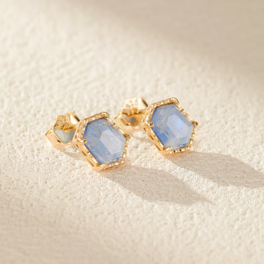 Boucles d'Oreilles Pierre de Lune Luna – Argent Plaqué Or - Biloria