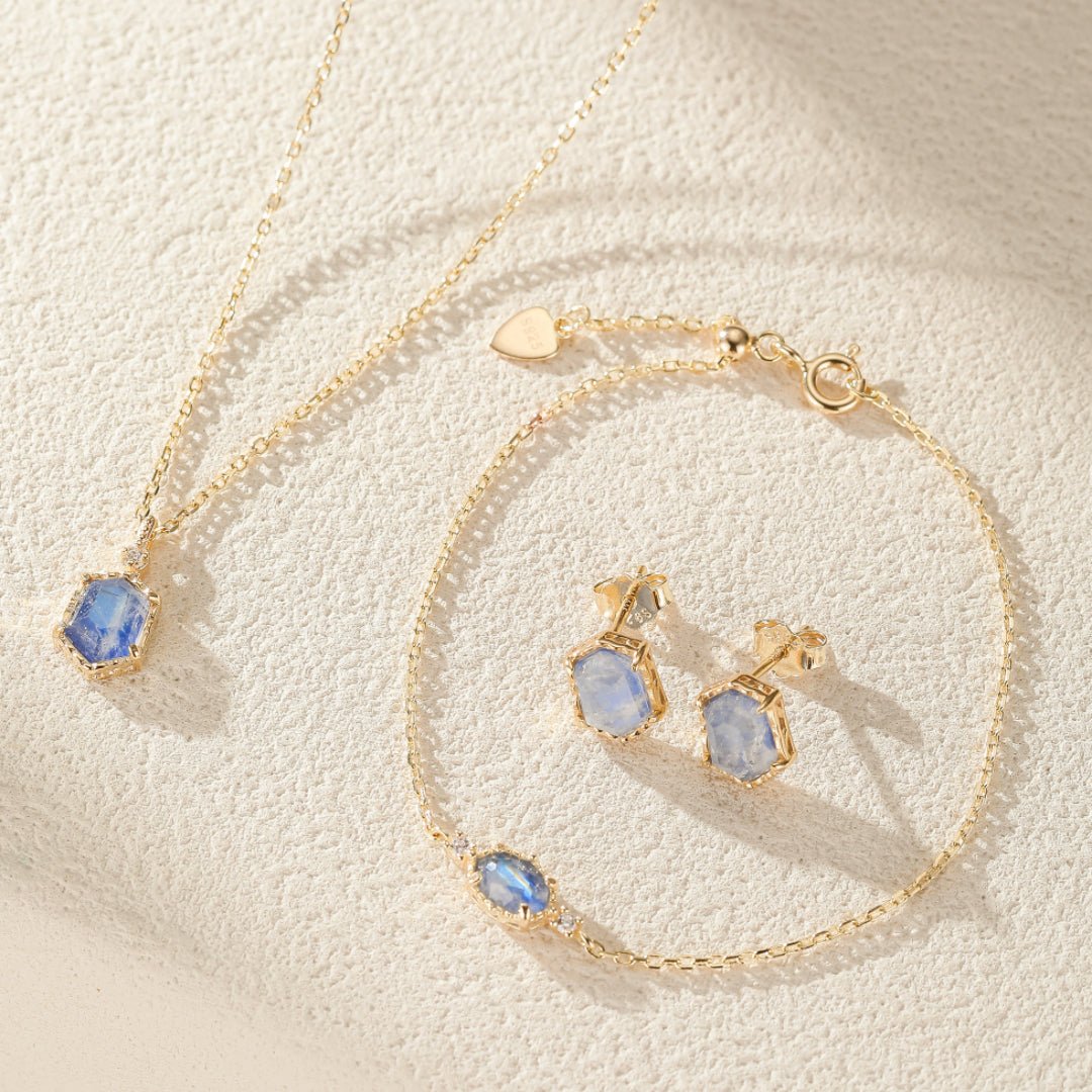 Boucles d'Oreilles Pierre de Lune Luna – Argent Plaqué Or - Biloria