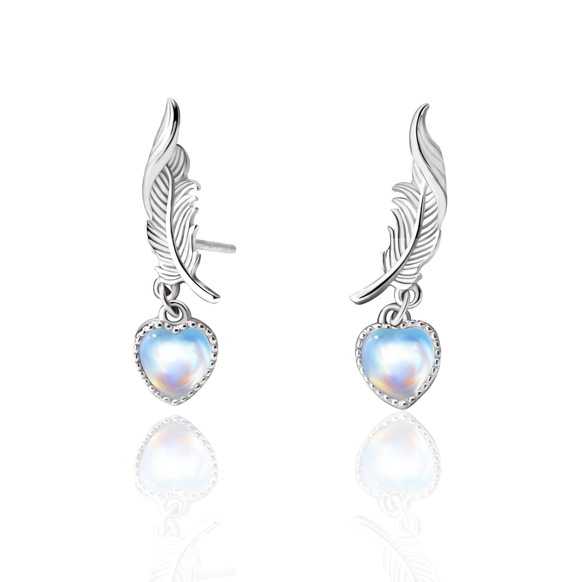 Boucles d'Oreilles Pierre de Lune Plume Céleste Argent S925 - Biloria