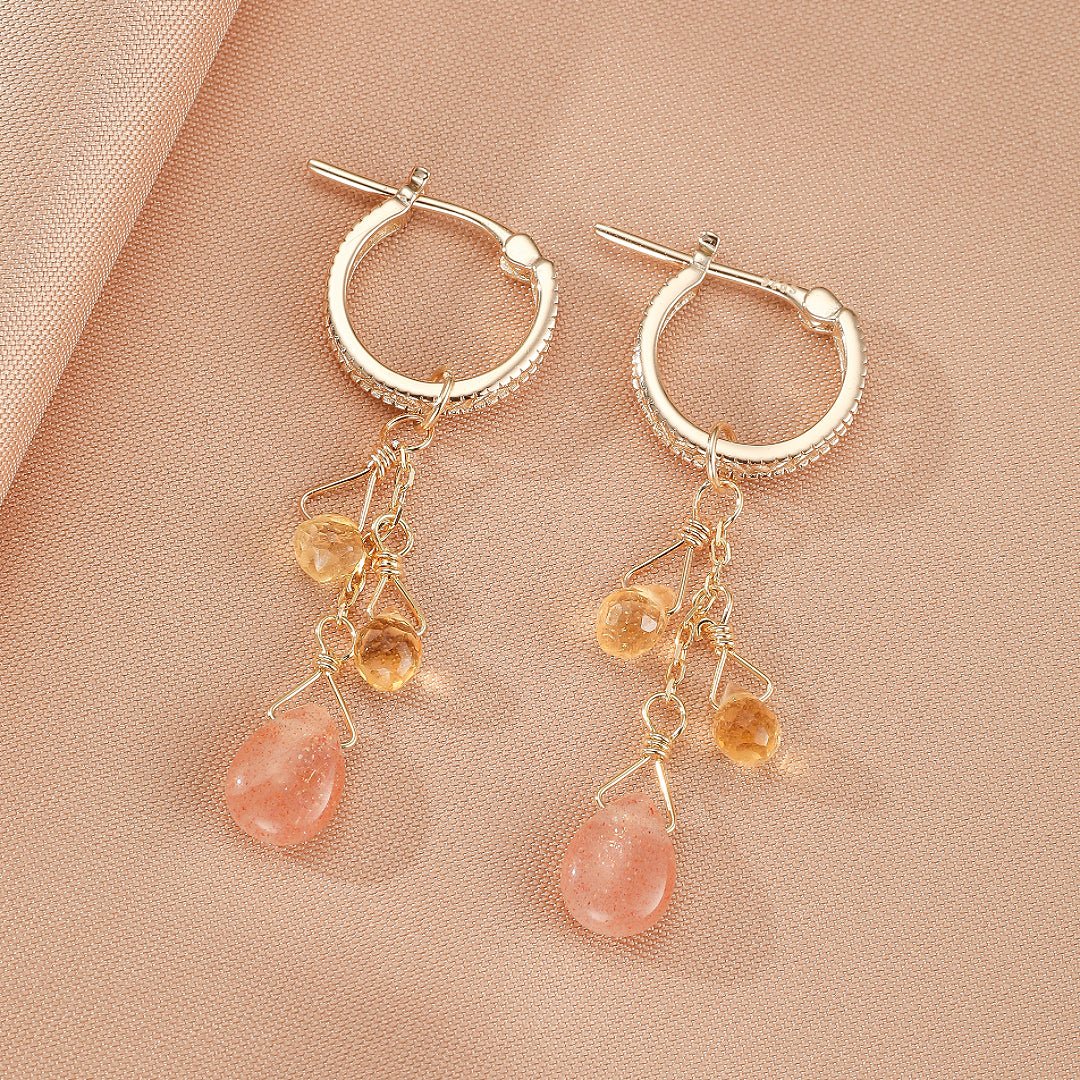 Boucles d'Oreilles Pierre de Soleil et Citrine – Argent Plaqué Or - Biloria