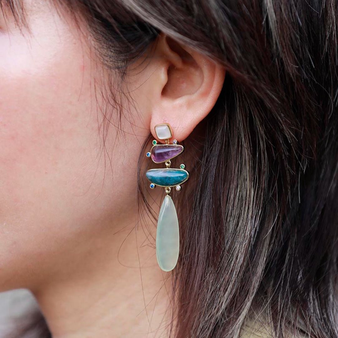 Boucles d'Oreilles Pierre Naturelle Jade Améthyste Apatite - Biloria
