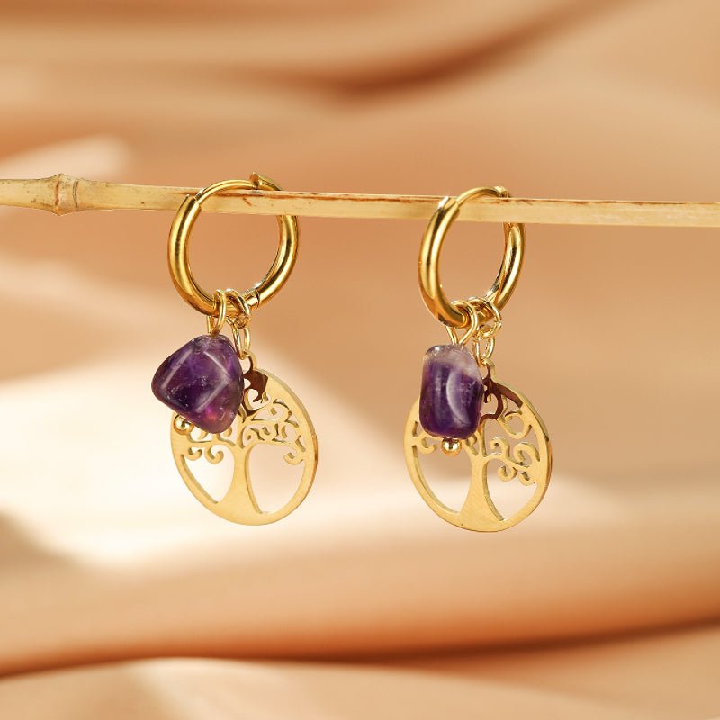 Boucles d'Oreilles Pierres Naturelles Arbre de Vie Sérénité - Biloria