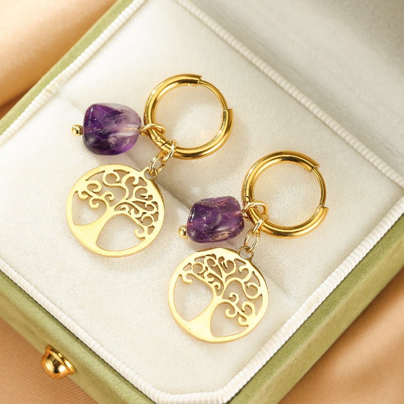 Boucles d'Oreilles Pierres Naturelles Arbre de Vie Sérénité - Biloria